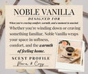 Product description for Noble Vanilla that says "Designed for when you're craving comfort, warmth, and a moment to unwind. Whether you're winding down or craving something familiar, Noble Vanilla wraps your space in softness, comfort, and the warmth of feeling home." with the scent profile of "Warm & Cozy"