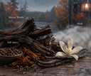 Fragrance notes for Autumn Rain with matching visuals: Stormy Woods, Soft Spices, Vanilla, & Musk.