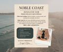 Product description card for Noble Coast with a beach background