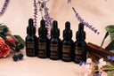 Set of Velvet Drops with floral and plant decorations on a soft background