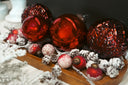 Mini Snowy Dark Red Ornaments - Set of 12