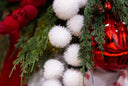 White Glittered Pompom Spray