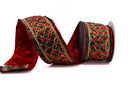 Green Velvet & Red Floret Center with Metallic Red Trim