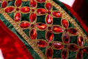 Green Velvet & Red Floret Center with Metallic Red Trim