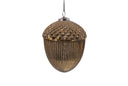 A vintage-style metallic acorn-shaped hanging ornament with a textured diamond-patterned top and ribbed lower body, shown against a plain white background.
