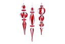 Assorted Red, White, & Clear Glass Swirl Finial Ornaments (Set of 3)