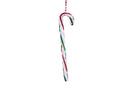 Red, White & Green Blown Glass Candy Cane Ornament
