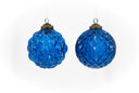 Blue Glass Textured Ornaments - Set of 2
