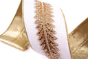 White Velvet Ribbon w/ Jeweled & Gold Art Deco Center