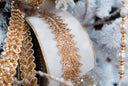 White Velvet Ribbon w/ Jeweled & Gold Art Deco Center