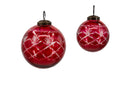 Large Red Glass Etched Ball Ornaments
