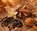 Fragrance notes with matching visuals for Vanilla Harvest: Vanilla, Cinnamon Bark, Tonka, & Brown Sugar.